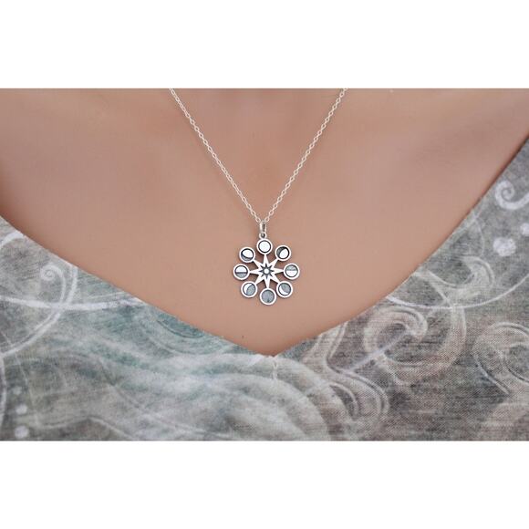 Sterling Silver Moon Phases Pendant in Sun Charm Necklace - Picture 4 of 5